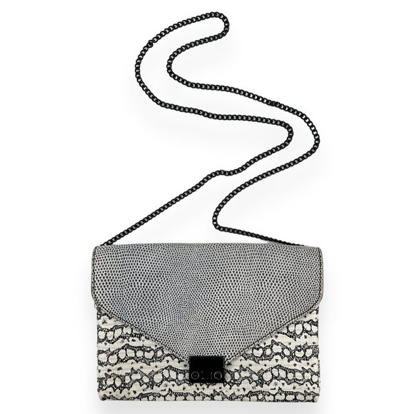 Loeffler Randall White Reptile Pattern Leather Envelope Crossbody Bag - Picture 2 of 14